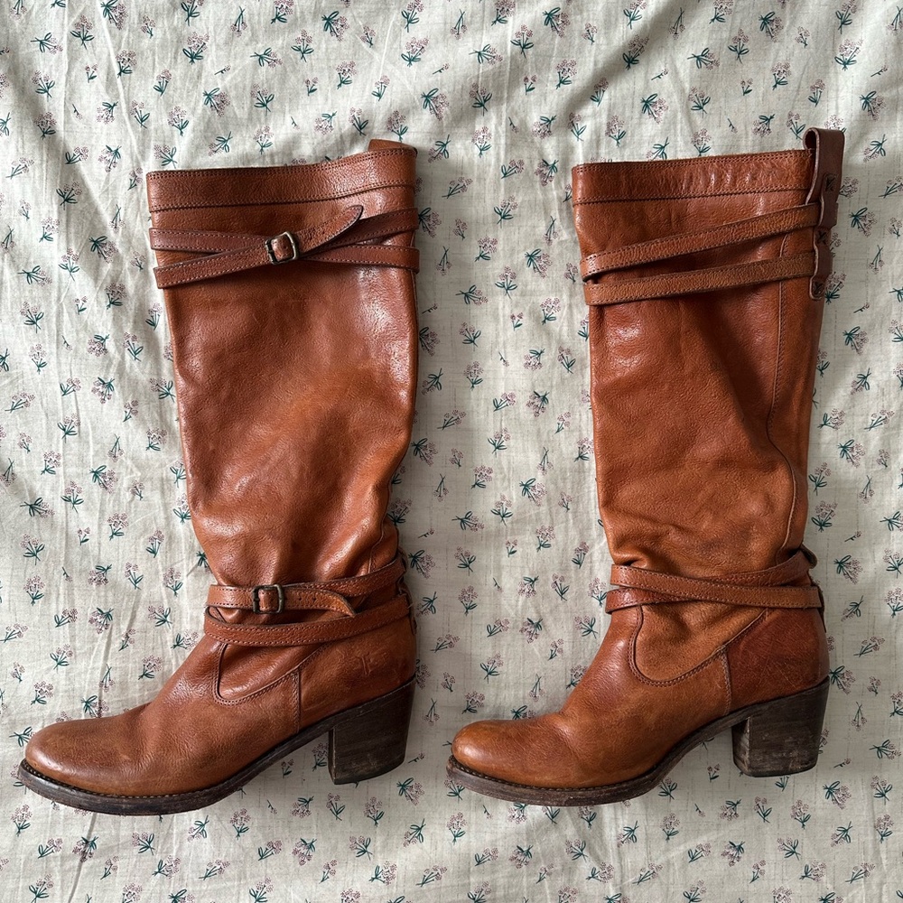 FRYE Jane Brown Leather Knee-High Boots Size 8 1/2